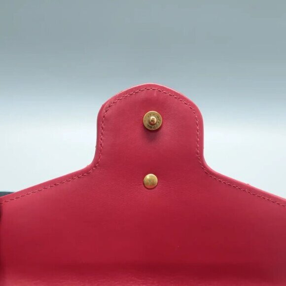 Authentic GUCCI GG Marmont Chain Wallet Red Leather Shoulder Bag Lux550-100225 - Picture 7 of 12